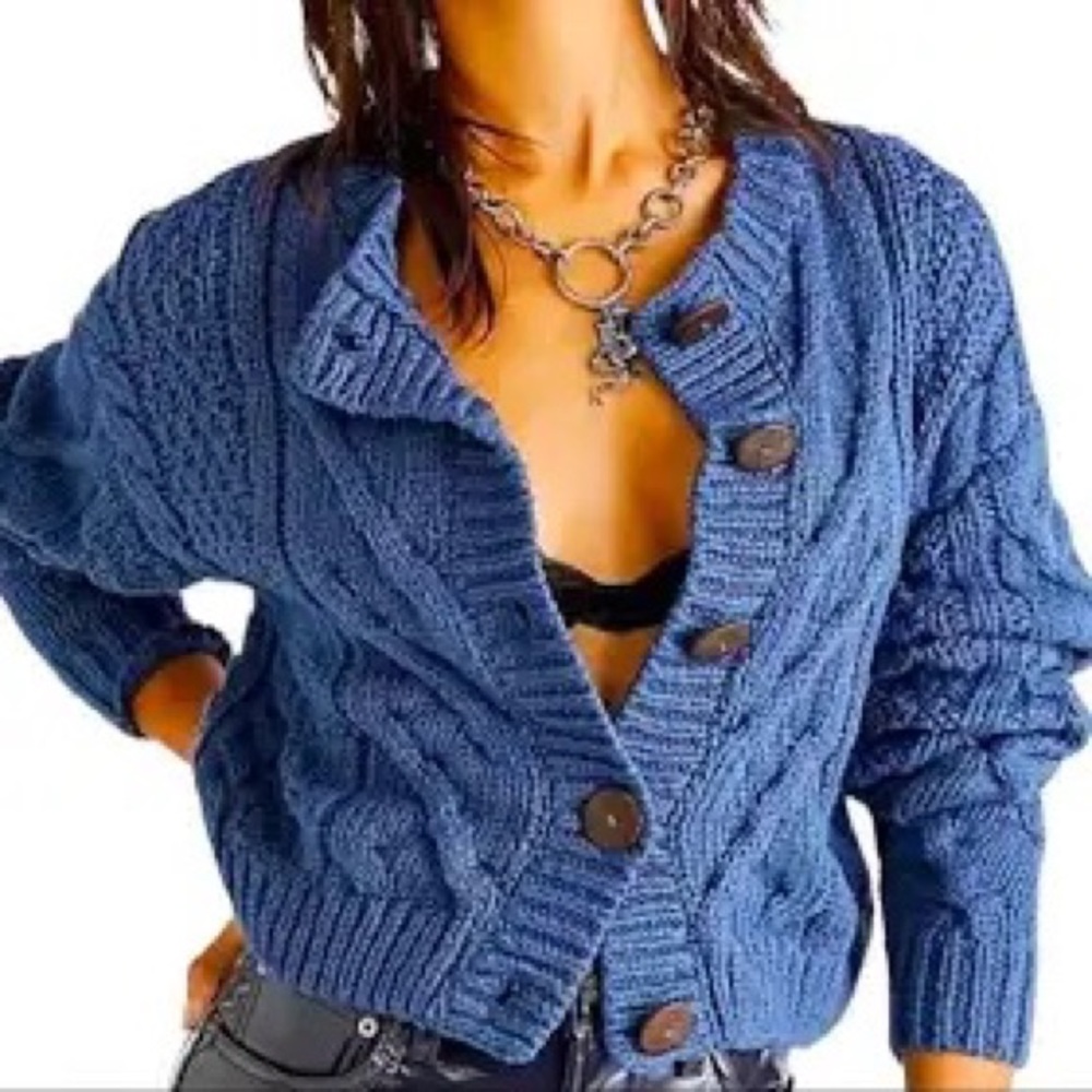 Free People Bonfire Cardigan Sweater Blue NEW XS